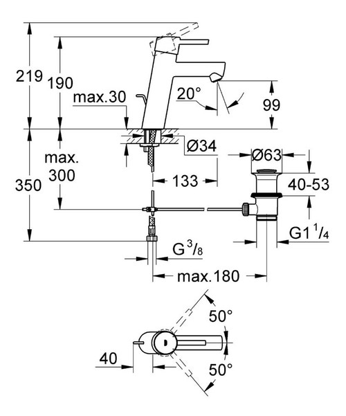 Immagine di Grohe CONCETTO miscelatore monocomando H.19 cm, per lavabo, con scarico, finitura cromo 23450001