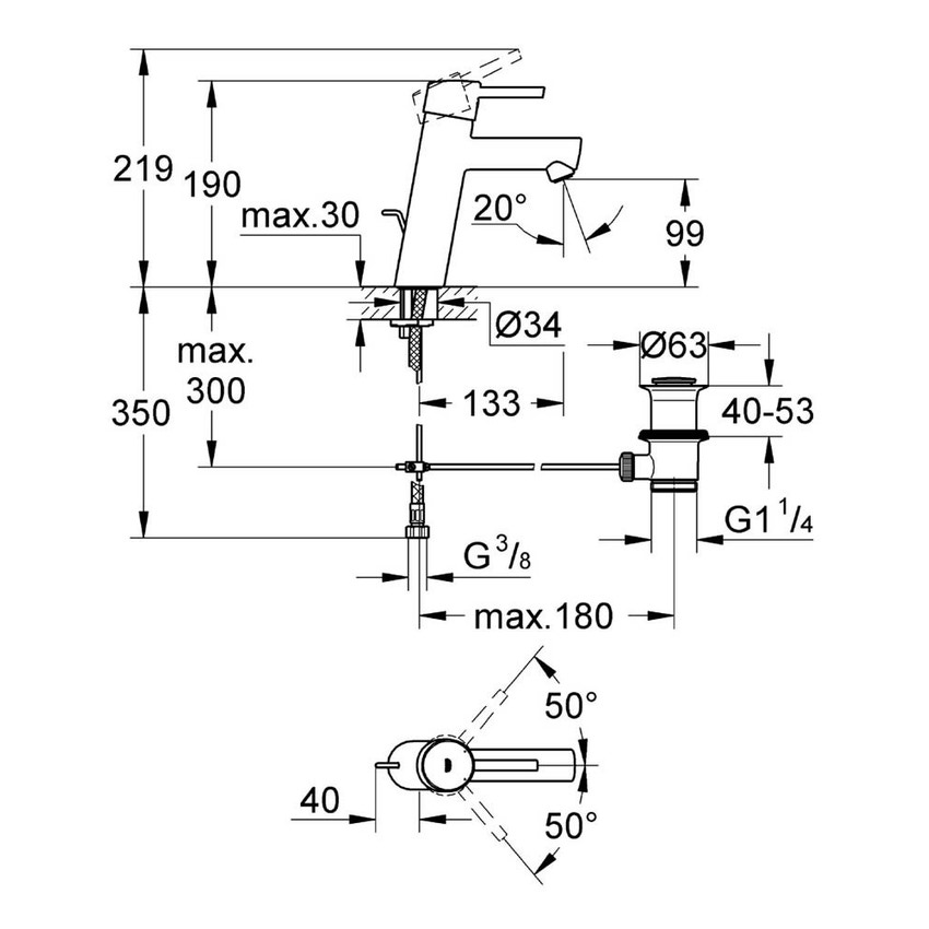 Immagine di Grohe CONCETTO miscelatore monocomando H.19 cm, per lavabo, con scarico, finitura cromo 23450001
