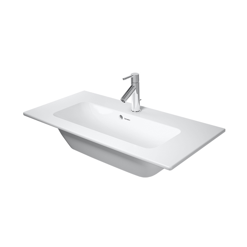Immagine di Duravit ME BY STARCK lavabo consolle Compact 83 cm monoforo, con troppopieno, con bordo per rubinetteria, WonderGliss, colore bianco finitura opaco 23428332001