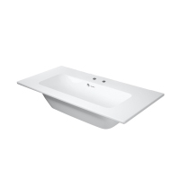 Immagine di Duravit ME BY STARCK lavabo consolle Compact 83 cm con 2 fori per rubinetteria, con troppopieno, con bordo per rubinetteria, WonderGliss, colore bianco finitura opaco 23428332581