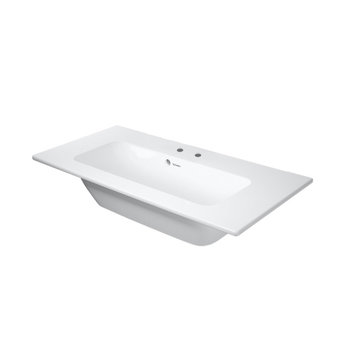 Immagine di Duravit ME BY STARCK lavabo consolle Compact 83 cm con 2 fori per rubinetteria, con troppopieno, con bordo per rubinetteria, WonderGliss, colore bianco finitura opaco 23428332581