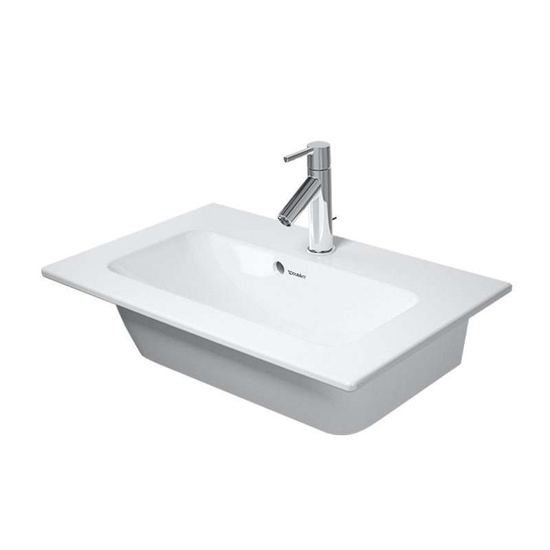Immagine di Duravit ME BY STARCK lavabo consolle Compact 63 cm monoforo, con troppopieno, con bordo per rubinetteria, WonderGliss, colore bianco finitura opaco 23426332001