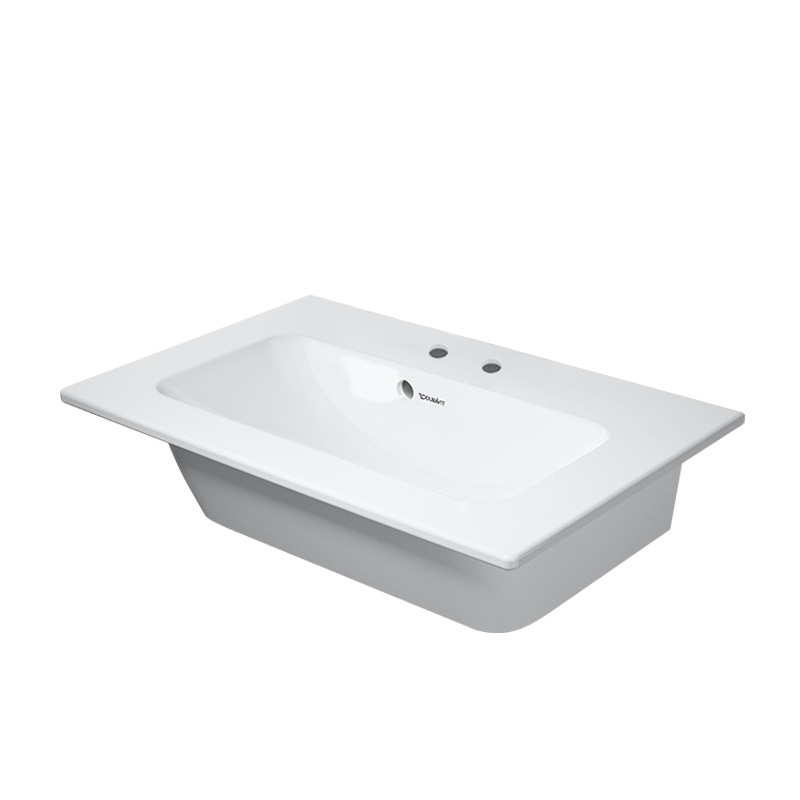 Immagine di Duravit ME BY STARCK lavabo consolle Compact 63 cm con 2 fori per rubinetteria, con troppopieno, con bordo per rubinetteria, WonderGliss, colore bianco 23426300581