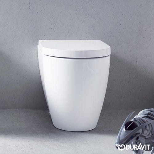 Immagine di Duravit ME BY STARCK vaso a pavimento a cacciata P.60 cm, a filo parete, con scarico orizzontale, senza sedile, fabbisogno di risciacquo di acqua 4,5 l, interno colore bianco finitura lucido, esterno colore bianco finitura opaco 2169092600