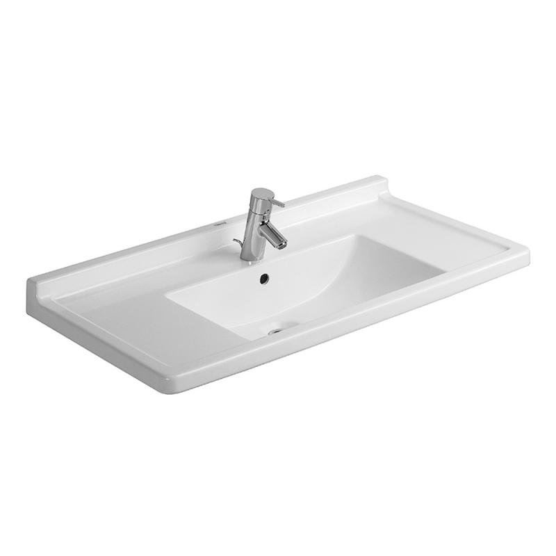 Immagine di Duravit STARCK 3 lavabo consolle 85 cm monoforo, con troppopieno e con bordo per rubinetteria, colore bianco 0304800000