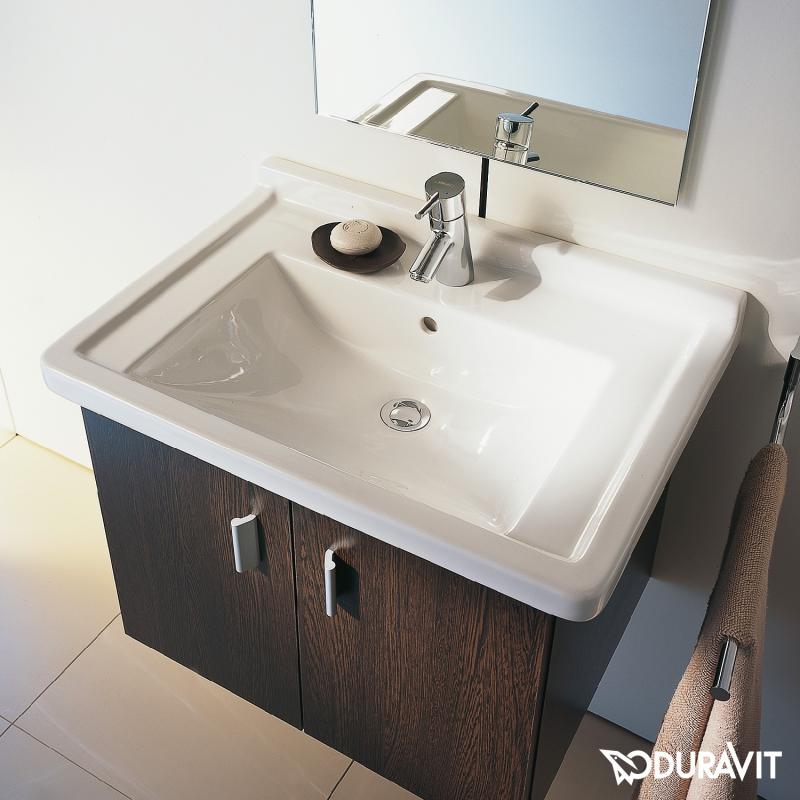 Immagine di Duravit STARCK 3 lavabo consolle 70 cm monoforo, con troppopieno e con bordo per rubinetteria, colore bianco 0304700000