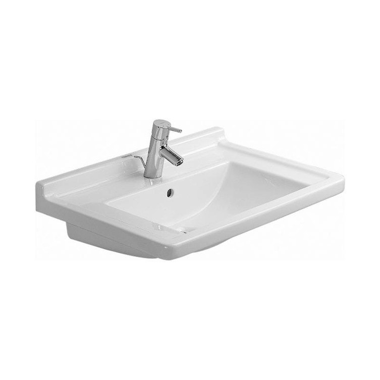 Immagine di Duravit STARCK 3 lavabo consolle 70 cm monoforo, con troppopieno e con bordo per rubinetteria, WonderGliss, colore bianco 03047000001