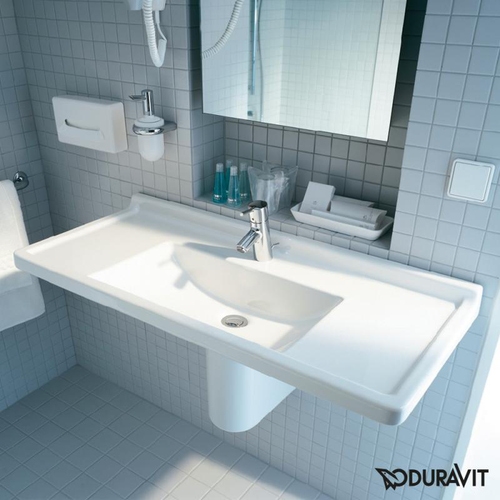 Immagine di Duravit STARCK 3 lavabo consolle 105 cm monoforo, senza troppopieno e con bordo per rubinetteria, WonderGliss, colore bianco 03041000011
