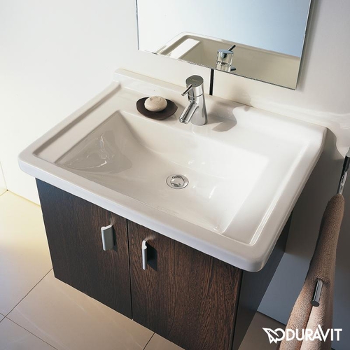Immagine di Duravit STARCK 3 lavabo consolle 70 cm monoforo, senza troppopieno e con bordo per rubinetteria, WonderGliss, colore bianco 03047000011