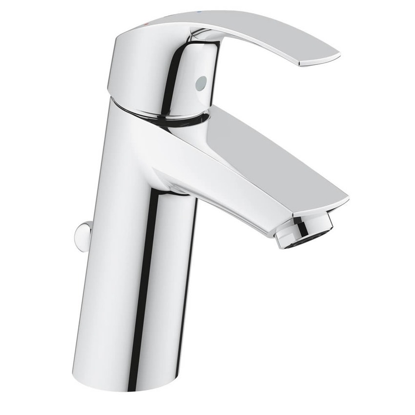 Immagine di Grohe EUROSMART miscelatore monocomando H.17 cm per lavabo, con scarico, con tecnologia Grohe SilkMove Energy e Water Saving, finitura cromo 2339310E