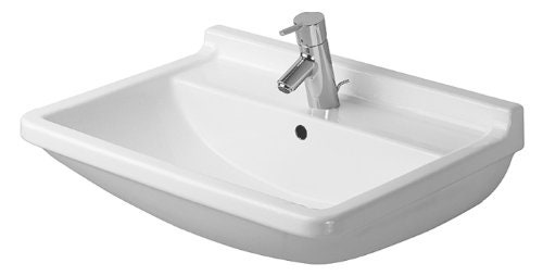Immagine di Duravit STARCK 3 lavabo 60 cm monoforo, con troppopieno e bordo per rubinetteria, lato inferiore smaltato, colore bianco 0300600000