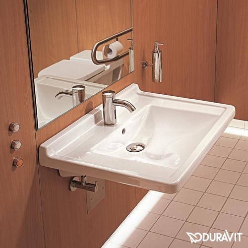 Immagine di Duravit STARCK 3 lavabo Vital 70 cm monoforo, con troppopieno e bordo per rubinetteria, lato inferiore smaltato, colore bianco 0309700000