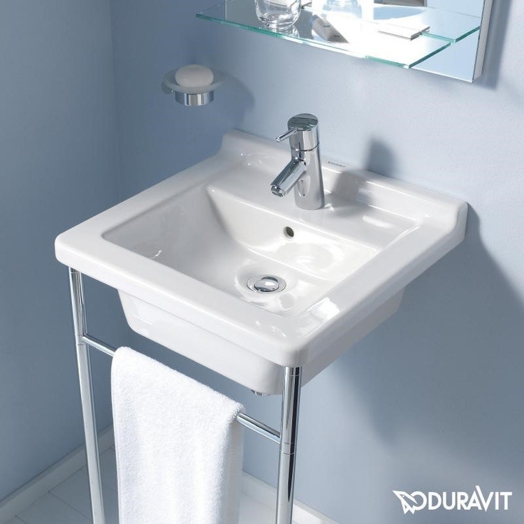 Immagine di Duravit STARCK 3 lavabo 48 cm monoforo, con troppopieno, con bordo per rubinetteria, lato inferiore smaltato, WonderGliss, colore bianco 03034800001