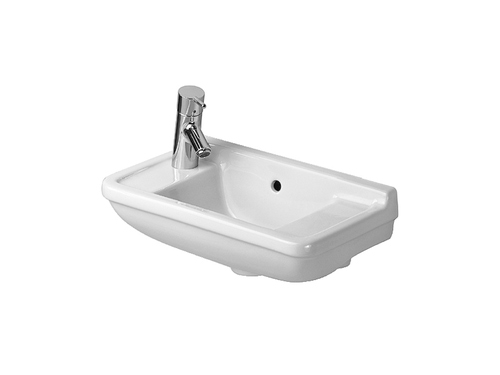 Immagine di Duravit STARCK 3 lavamani 50 cm con due fori diaframmati per rubinetteria, con troppopieno, con bordo per rubinetteria, lato inferiore smaltato, colore bianco 0751500000