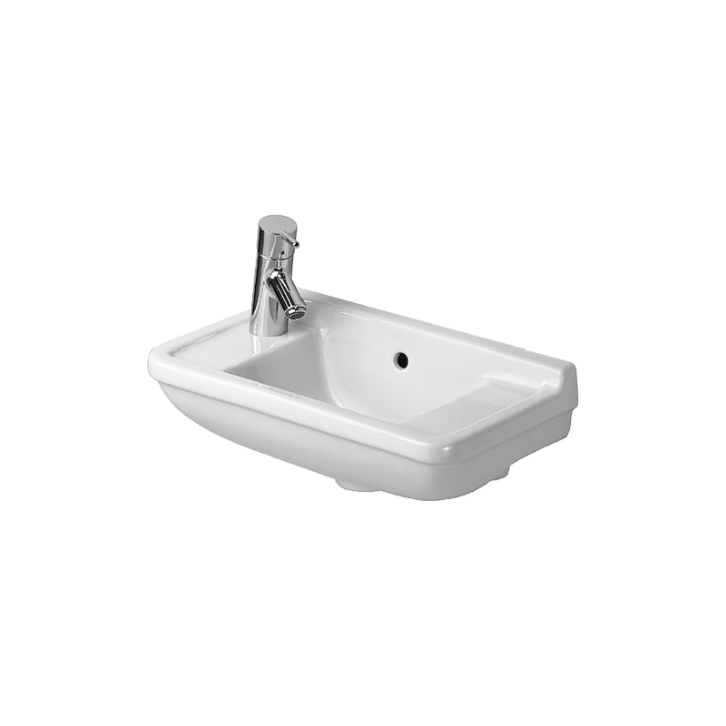Immagine di Duravit STARCK 3 lavamani 50 cm con due fori diaframmati per rubinetteria, con troppopieno, con bordo per rubinetteria, lato inferiore smaltato, colore bianco 0751500000