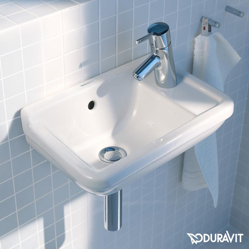 Immagine di Duravit STARCK 3 lavamani 40 cm monoforo, con troppopieno, con bordo per rubinetteria, con foro per rubinetteria a destra, lato inferiore smaltato, colore bianco 0751400000