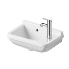 Immagine di Duravit STARCK 3 lavamani 40 cm monoforo, con troppopieno, con bordo per rubinetteria, con foro per rubinetteria a destra, lato inferiore smaltato, colore bianco 0751400000