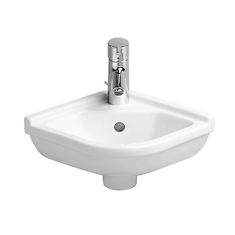 Immagine di Duravit STARCK 3 lavamani d'angolo 43 cm monoforo, con troppopieno, con bordo per rubinetteria, lato inferiore smaltato, colore bianco 0752440000