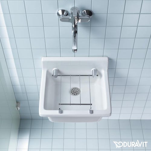 Immagine di Duravit STARCK 3 lavatoio 48 cm senza foro per rubinetteria, senza troppopieno e senza bordo per rubinetteria, lato inferiore smaltato, WonderGliss, colore bianco 03134800001