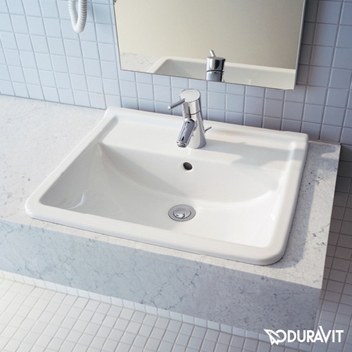 Immagine di Duravit STARCK 3 lavabo da incasso 56 cm monoforo, per incasso soprapiano, con troppopieno, con bordo per rubinetteria, colore bianco 0302560000