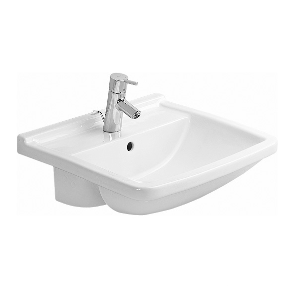 Immagine di Duravit STARCK 3 lavabo semincasso 55 cm monoforo, con troppopieno, con bordo per rubinetteria, WonderGliss, colore bianco 03105500001