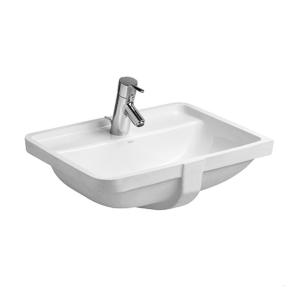 Immagine di Duravit STARCK 3 lavabo da incasso 49 cm monoforo, per incasso sottopiano, con troppopieno e con bordo per rubinetteria, colore bianco 0302490000