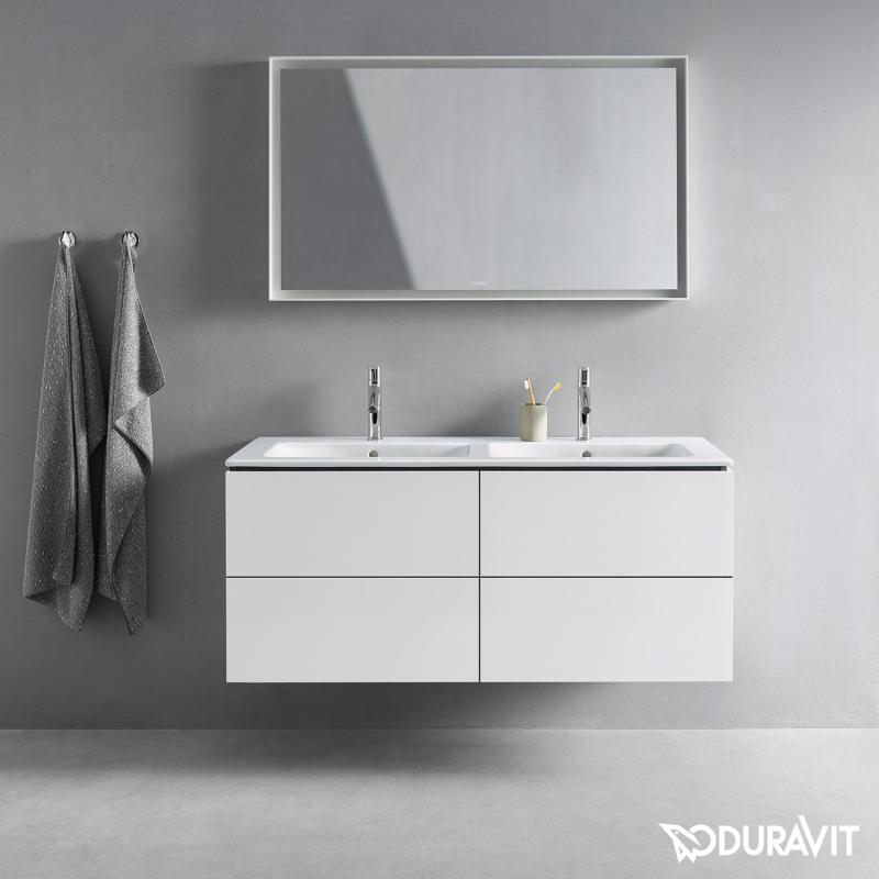 Immagine di Duravit ME BY STARCK lavabo consolle doppio 130 cm monoforo, con troppopieno, con bordo per rubinetteria, colore bianco 2336130000
