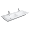 Immagine di Duravit ME BY STARCK lavabo consolle doppio 130 cm monoforo, con troppopieno, con bordo per rubinetteria, WonderGliss, colore bianco 23361300001