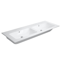 Immagine di Duravit ME BY STARCK lavabo consolle doppio 130 cm senza foro per rubinetteria, con troppopieno, con bordo per rubinetteria, WonderGliss, colore bianco finitura opaco 23361332601