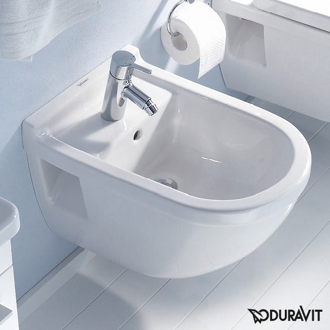 Immagine di Duravit STARCK 3 bidet sospeso monoforo, con troppopieno, con bordo per rubinetteria, colore bianco 2230150000