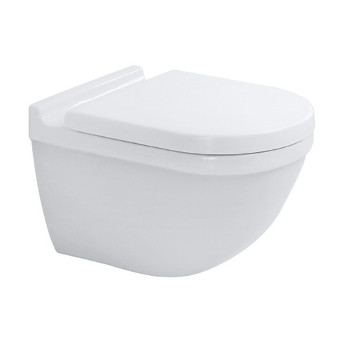 Immagine di Duravit STARCK 3 set vaso sospeso Rimless® a cacciata e sedile con coperchio, colore bianco 45270900A1