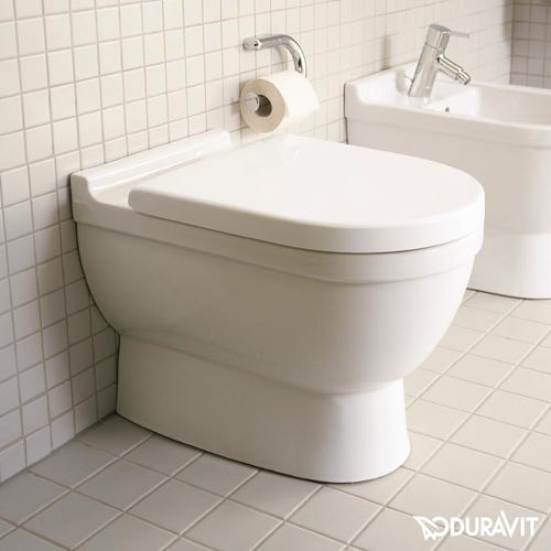 Immagine di Duravit STARCK 3 vaso a pavimento a cacciata per cassetta a incasso o esterna, con scarico orizzontale, senza sedile, fabbisogno di acqua di risciacquo 6 l, UWL classe 2, colore bianco 0124090000