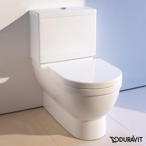Immagine di Duravit STARCK 3 vaso monoblocco a pavimento Comfort a cacciata, per cassetta appoggiata non inclusa, senza sedile, fabbisogno di acqua di risciacquo 6 l, UWL classe 2, HygieneGlaze, colore bianco 2104092000