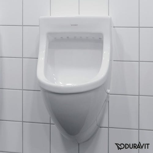 Immagine di Duravit STARCK 3 orinatoio con entrata posteriore nascosta, ad aspirazione, senza mosca, con scarico a scelta orizzontale nascosto o verticale a vista, HygieneGlaze, colore bianco 0821352000