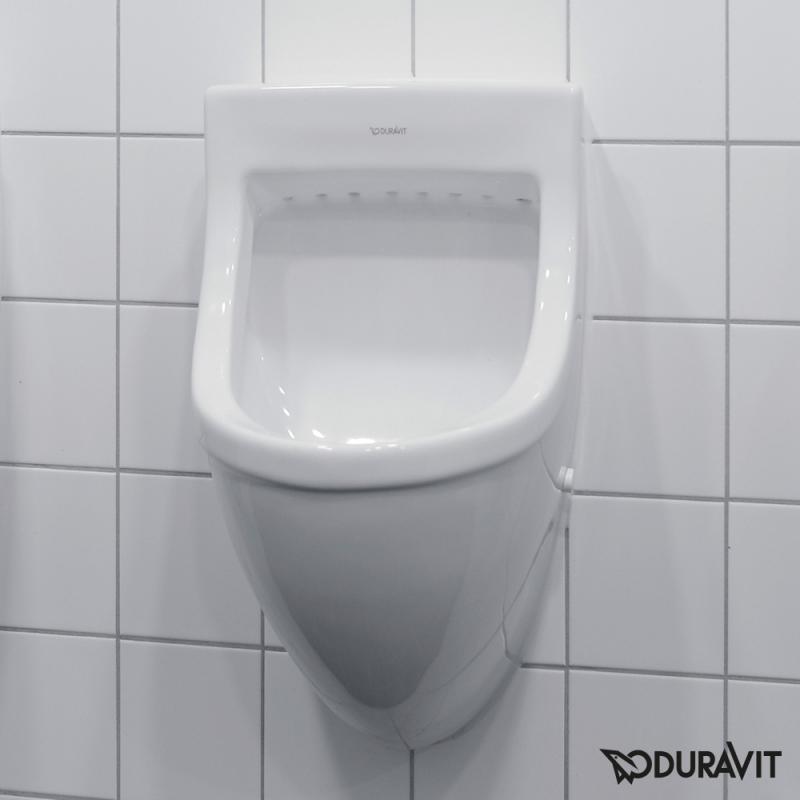 Immagine di Duravit STARCK 3 orinatoio con entrata posteriore nascosta, ad aspirazione, senza mosca, con scarico a scelta orizzontale nascosto o verticale a vista, HygieneGlaze, colore bianco 0821352000