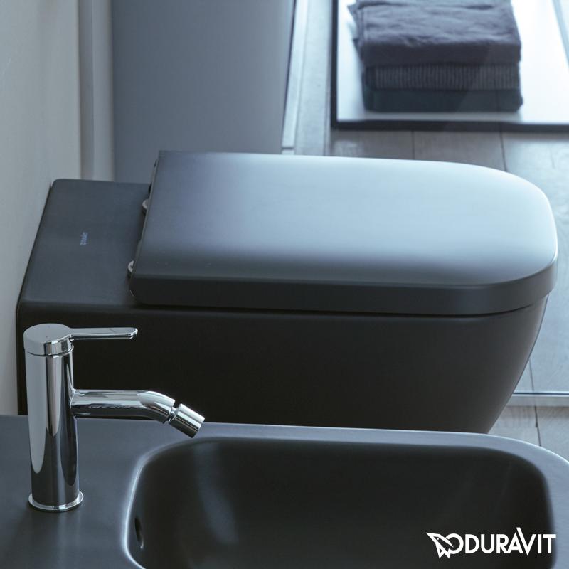 Immagine di Duravit HAPPY D.2 vaso sospeso Rimless®, a cacciata, senza brida e senza sedile, fabbisogno di acqua di risciacquo 4,5 l, UWL classe 1, WonderGliss, colore antracite finitura opaco 22220989001