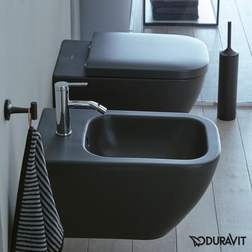 Immagine di Duravit HAPPY D.2 bidet sospeso monoforo, con troppopieno, WonderGliss, colore antracite finitura opaco 22581513001