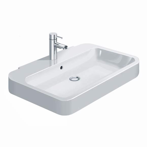 Immagine di Duravit HAPPY D.2 lavabo 80 cm con 3 fori per rubinetteria, con troppopieno, WonderGliss, colore bianco 23168000301