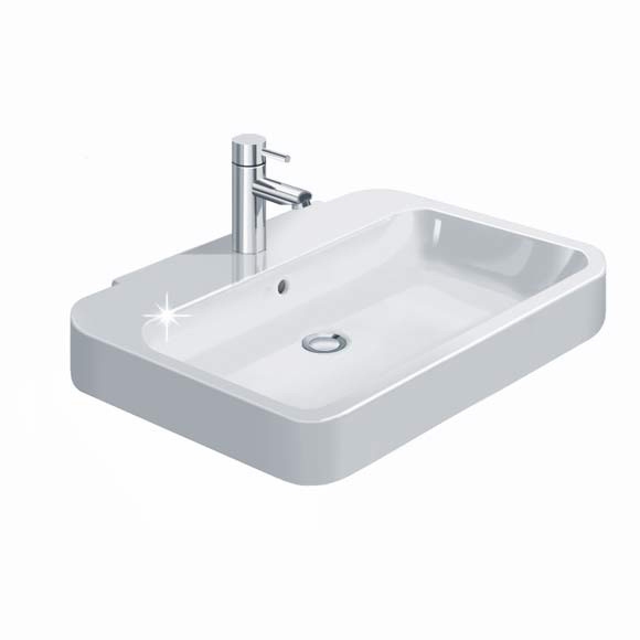 Immagine di Duravit HAPPY D.2 lavabo 60 cm con 3 fori per rubinetteria, con troppopieno, WonderGliss, colore bianco 23166000301