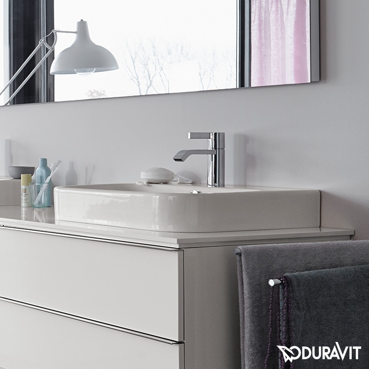 Immagine di Duravit HAPPY D.2 bacinella da appoggio soprapiano 60 cm, monoforo, con rettifica, con troppopieno, colore bianco 2315600000