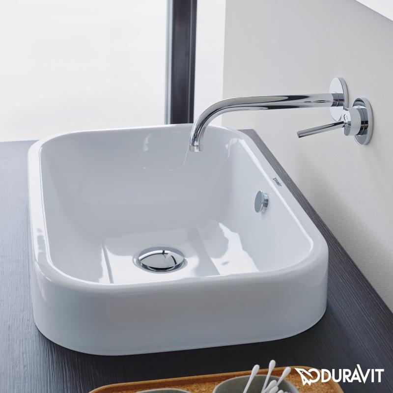Immagine di Duravit HAPPY D.2 bacinella da appoggio soprapiano 60 cm, senza foro, con rettifica e con troppopieno, colore bianco 2314600000