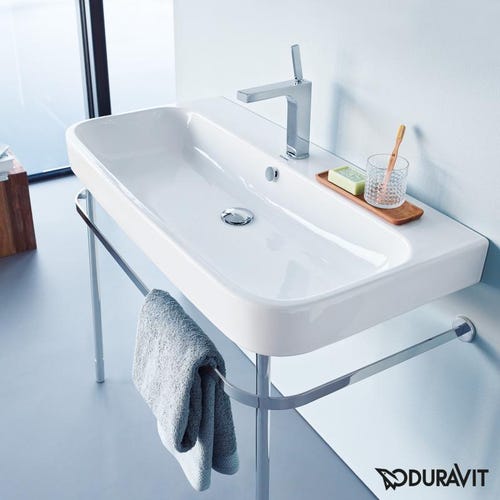 Immagine di Duravit HAPPY D.2 lavabo consolle 100 cm, monoforo, con troppopieno, WonderGliss, colore bianco 23181000001