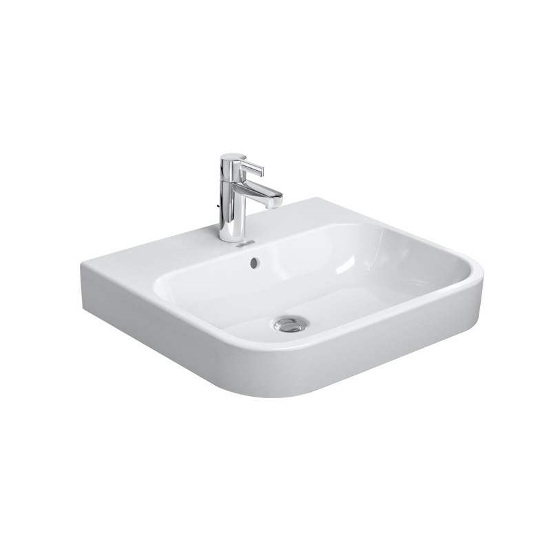 Immagine di Duravit HAPPY D.2 lavabo consolle 60 cm, monoforo, con troppopieno, WonderGliss, colore bianco 23186000001