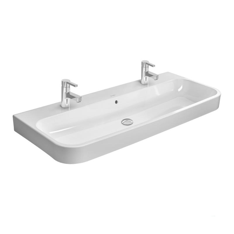 Immagine di Duravit HAPPY D.2 lavabo consolle 120 cm, doppio foro per doppia rubinetteria, con troppopieno, colore bianco 2318120024