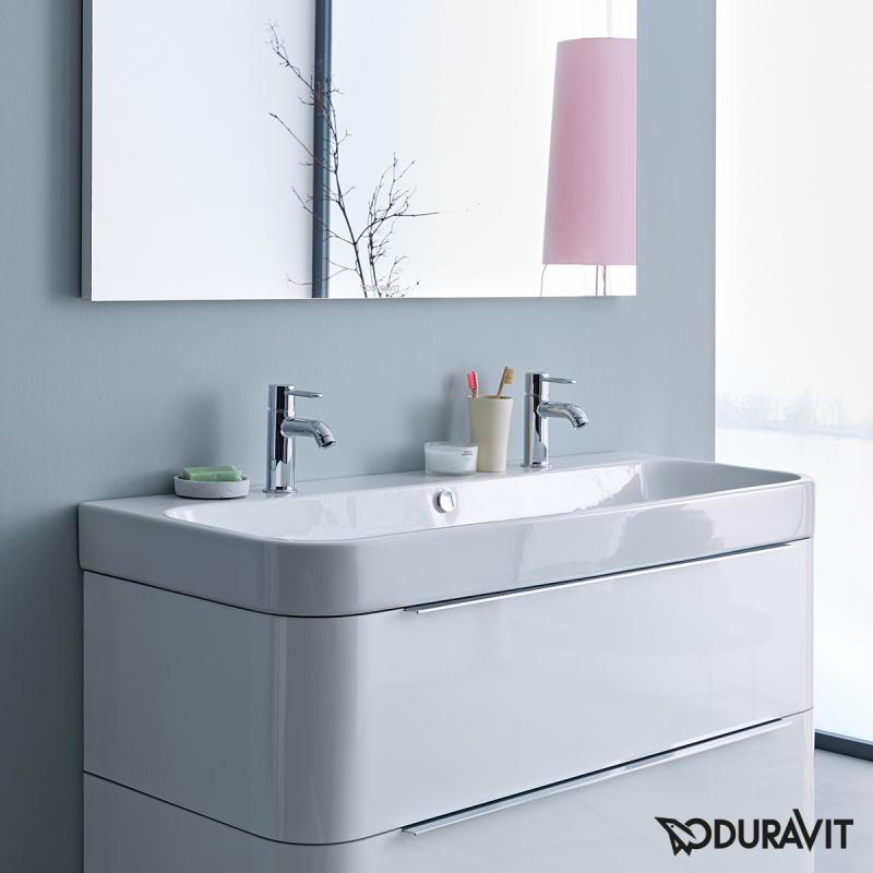 Immagine di Duravit HAPPY D.2 lavabo consolle 120 cm, doppio foro per doppia rubinetteria, con troppopieno, colore bianco 2318120024