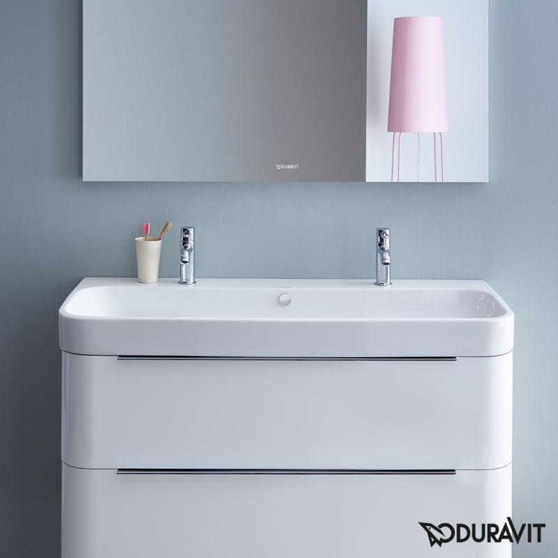 Immagine di Duravit HAPPY D.2 lavabo consolle 120 cm, doppio foro per doppia rubinetteria, con troppopieno, colore bianco 2318120024
