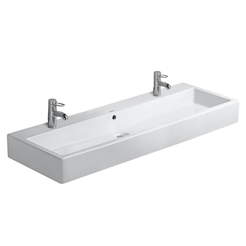 Immagine di Duravit VERO lavabo rettificato 120 cm, con due fori per due rubinetterie monocomando, con troppopieno, colore bianco 0454120026