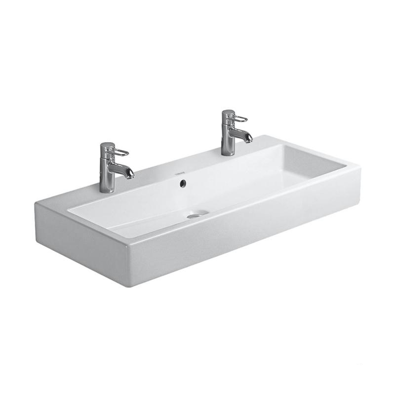 Immagine di Duravit VERO lavabo rettificato 100 cm, con due fori per due rubinetterie monocomando, con troppopieno, colore bianco 0454100026