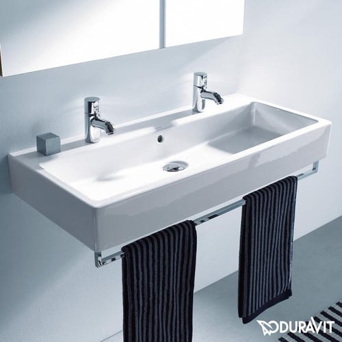 Immagine di Duravit VERO lavabo consolle 120 cm, con due fori per due rubinetterie monocomando, con troppopieno, WonderGliss, colore bianco 04541200241