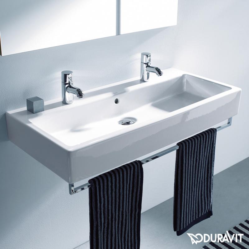 Immagine di Duravit VERO lavabo consolle 120 cm, con due fori per due rubinetterie monocomando, con troppopieno, WonderGliss, colore bianco 04541200241